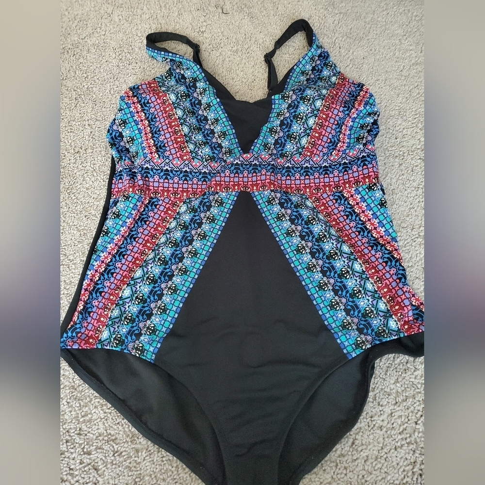 Embrace Your Curves Miracle Brands Colorful Conservative Patterned Swimsuit